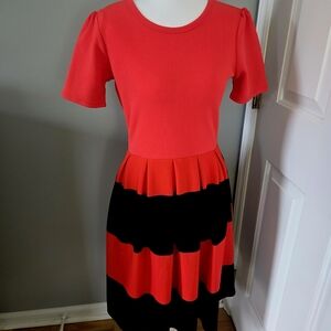LuLaRoe Red and Black Striped Midi Dress